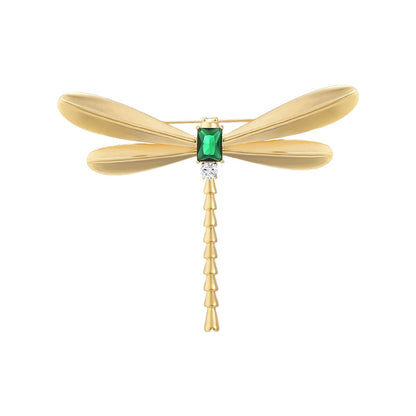 Emerald Gold Dragonfly Brooch