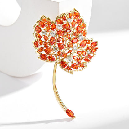 Crystal Maple Leaf Brooch