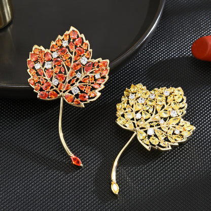 Crystal Maple Leaf Brooch