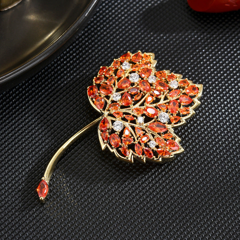 Crystal Maple Leaf Brooch