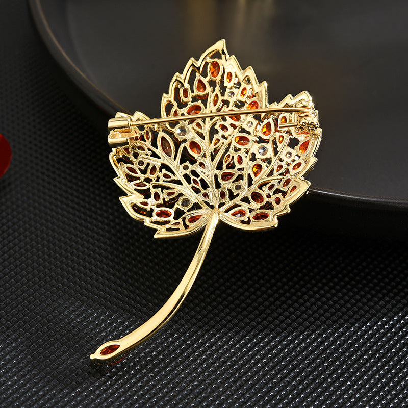 Crystal Maple Leaf Brooch