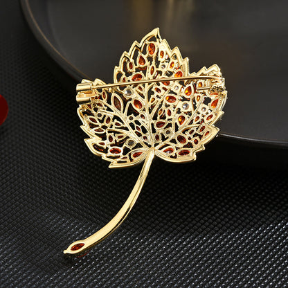 Crystal Maple Leaf Brooch