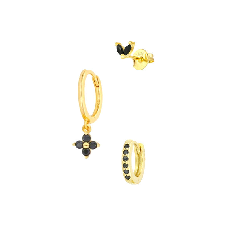 Black Clover Sapphire Hoop Odd Earrings (3 pieces)