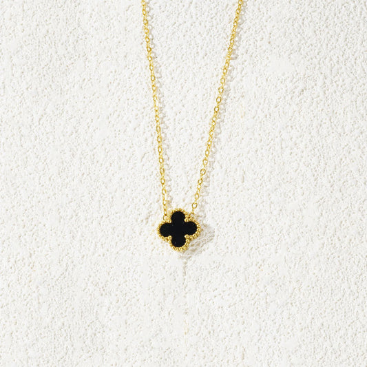 Fritillaria Mother of Pearl Clover Necklace Black