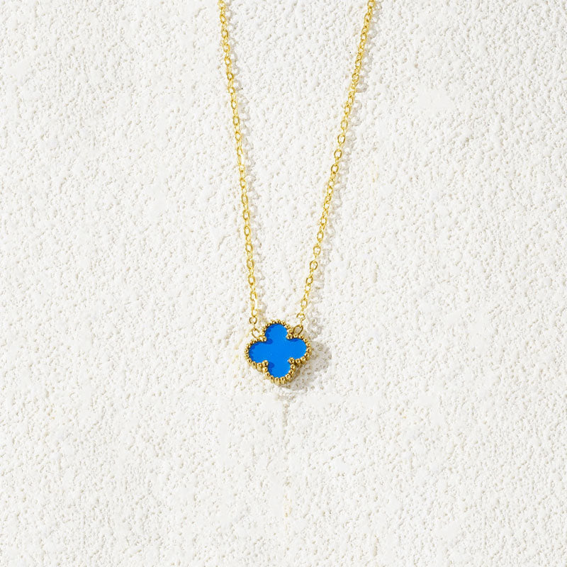 Fritillaria Mother of Pearl Clover Necklace Blue