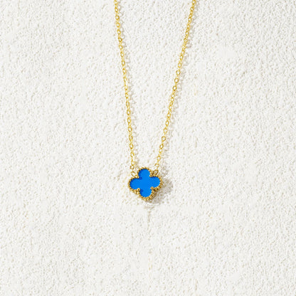 Fritillaria Mother of Pearl Clover Necklace Blue