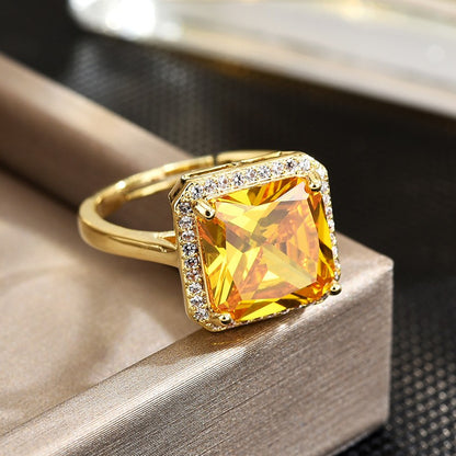 Square Crystal Zirconia Gold Open Ring