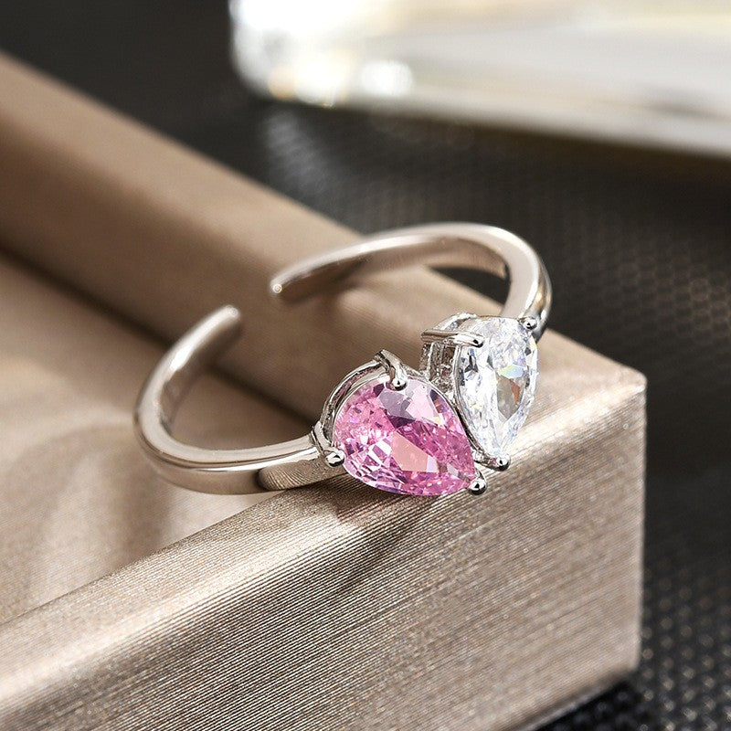 Double Zircon Heart Open Ring