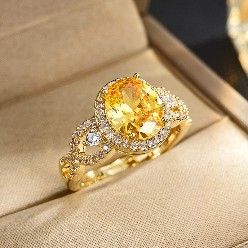 Yellow Sapphire Zirconia Gold Open Ring