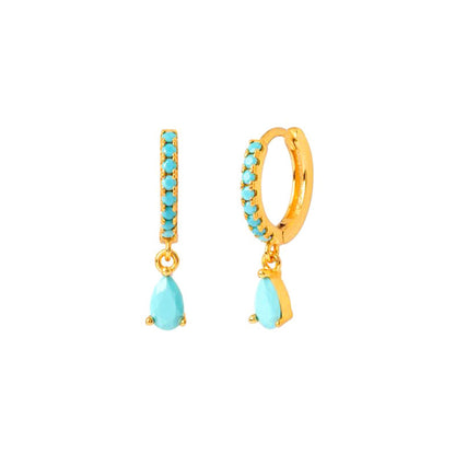 Classic turquoise Teardrop Solitaire Huggie Earrings