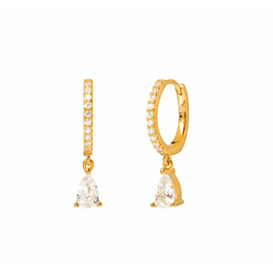 Classic Clear Teardrop Solitaire Huggie Earrings