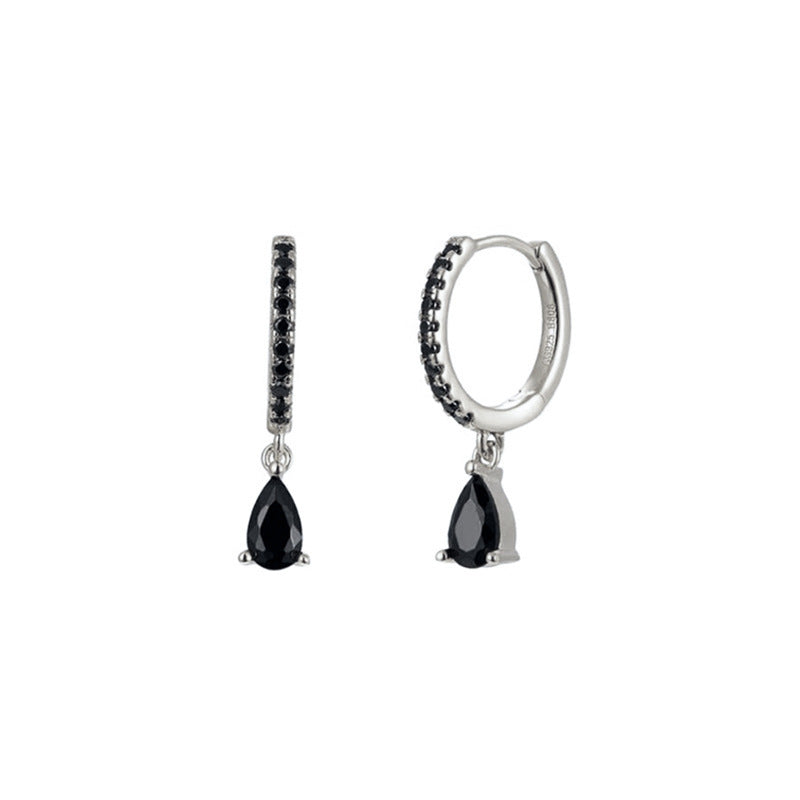 Classic Black Teardrop Solitaire Huggie Earrings