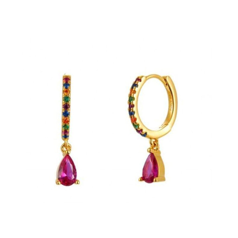 Classic Rainbow Teardrop Solitaire Huggie Earrings