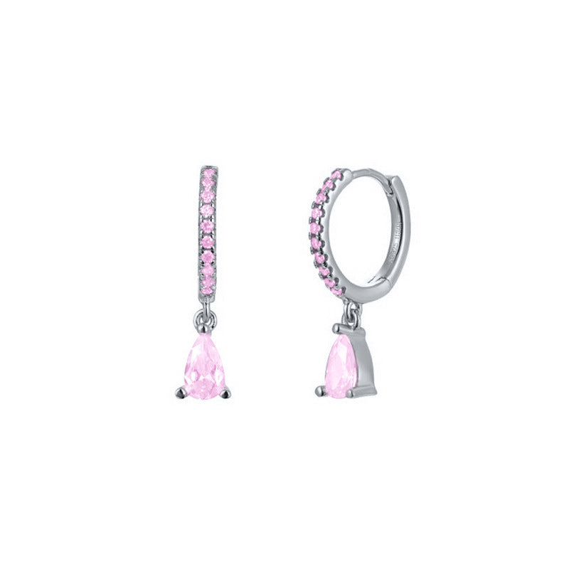 Classic Pink Teardrop Solitaire Huggie Earrings