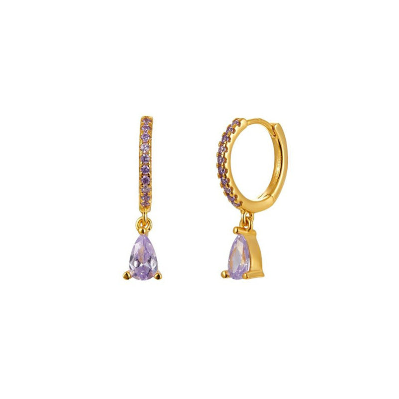 Classic Purple Teardrop Solitaire  Huggie Earrings