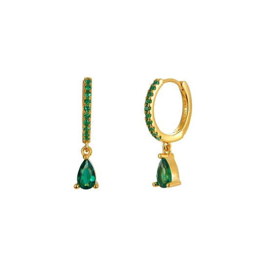 Classic Emerald Teardrop Solitaire Huggie Earrings