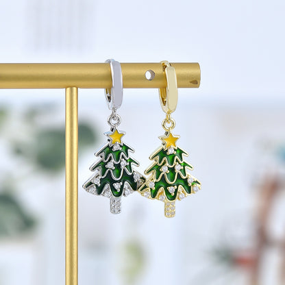 Christmas Tree Green Sapphire Drop Huggie Earring