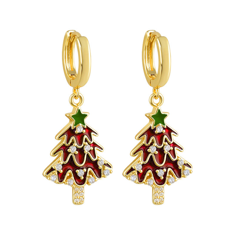 Christmas Tree Red Sapphire Drop Huggie Earring