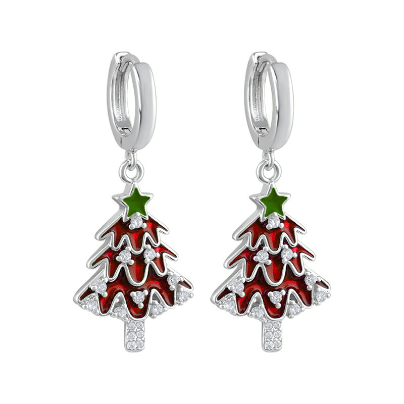 Christmas Tree Red Sapphire Drop Huggie Earring