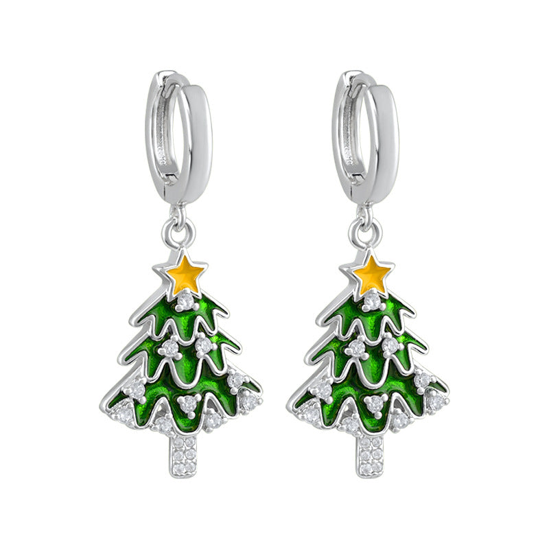 Christmas Tree Green Sapphire Drop Huggie Earring