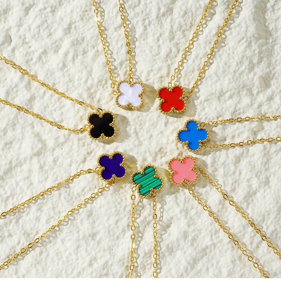 Fritillaria Mother of Pearl Clover Necklace Red