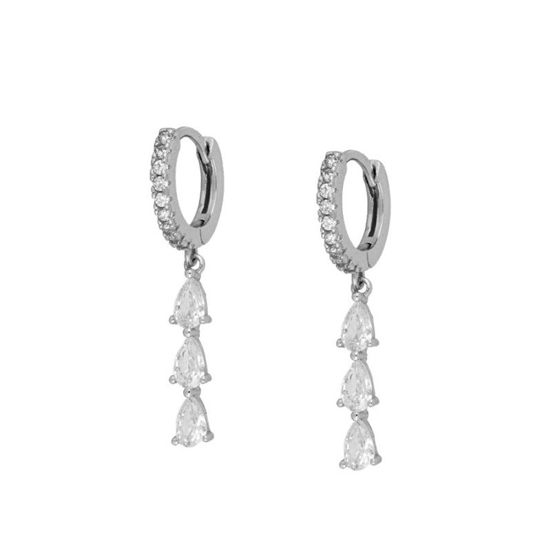 Triple Teardrop Sapphire Dangle Huggie Earrings