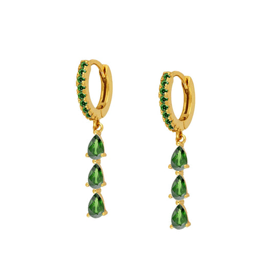 Emerald Triple Teardrop Sapphire Dangle Huggie Earrings