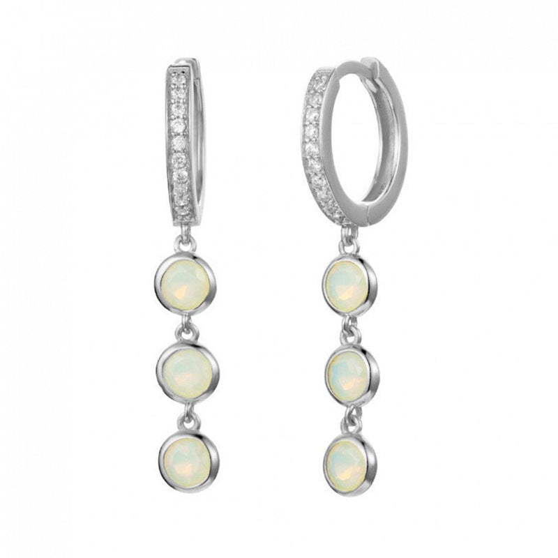 Triple Teardrop Opal Sapphire Dangle Huggie Earrings