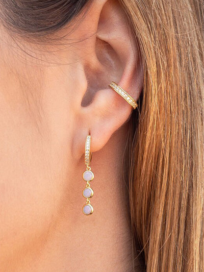 Triple Teardrop Opal Sapphire Dangle Huggie Earrings