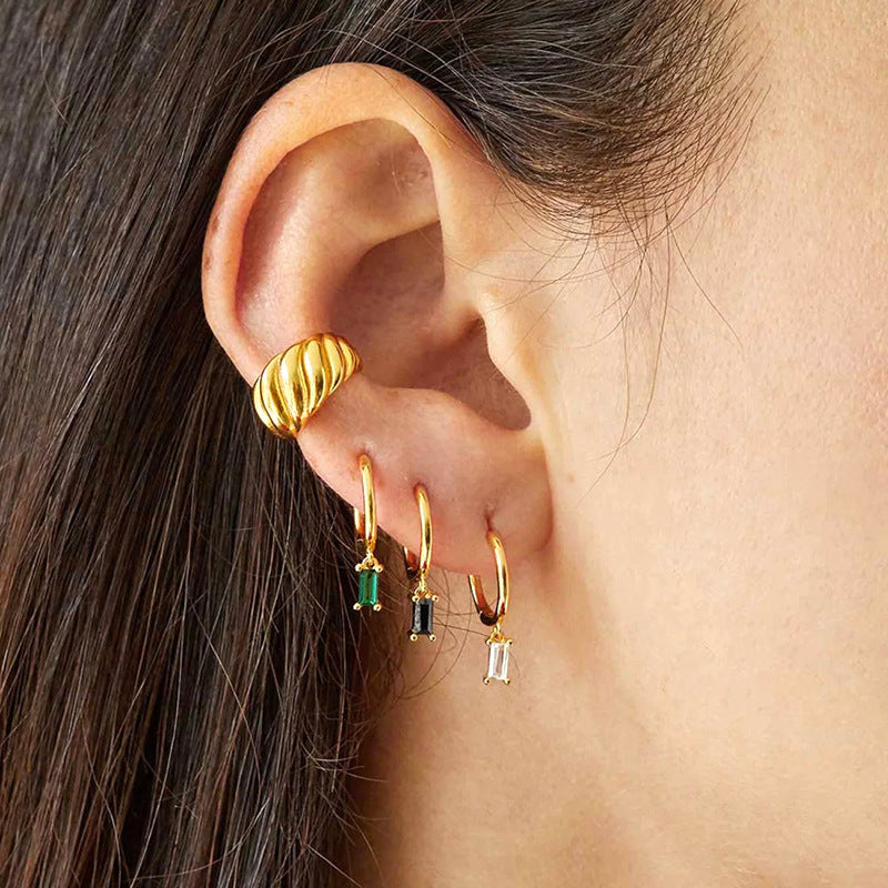 Basic Emerald Baguette Huggie Earrings