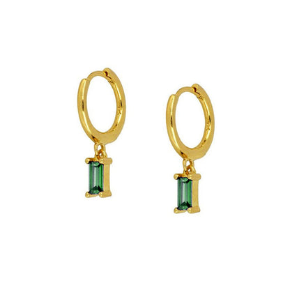 Basic Emerald Baguette Huggie Earrings