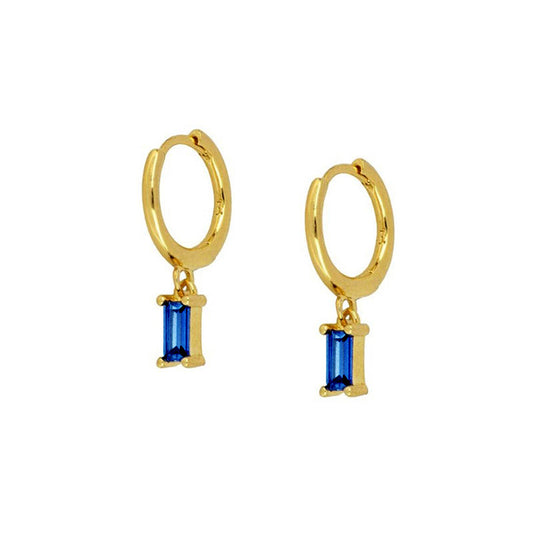 Basic Blue Baguette Huggie Earrings