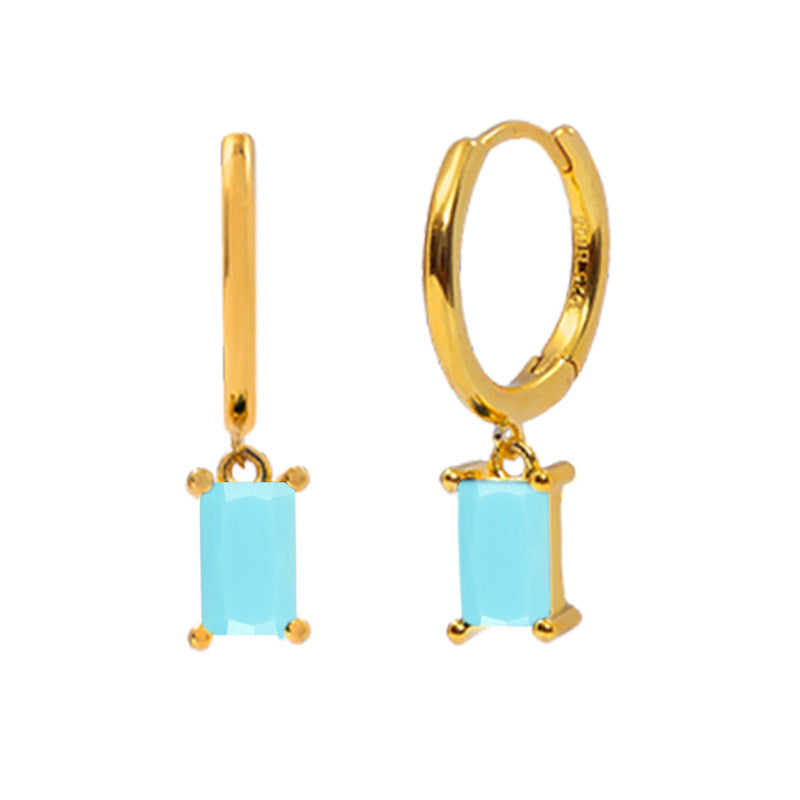 Basic Light Blue Baguette Huggie Earrings