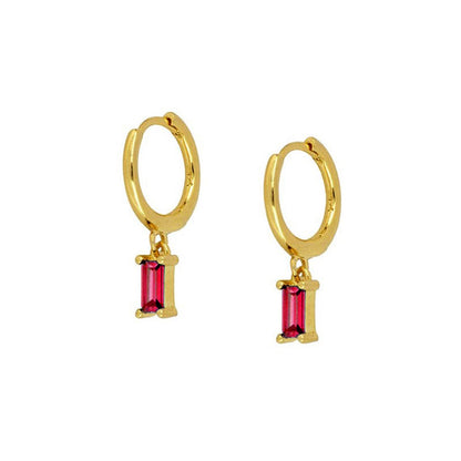 Basic Red Baguette Huggie Earrings