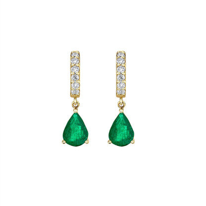 Classic Emerald Teardrop Sapphire Huggie Earrings