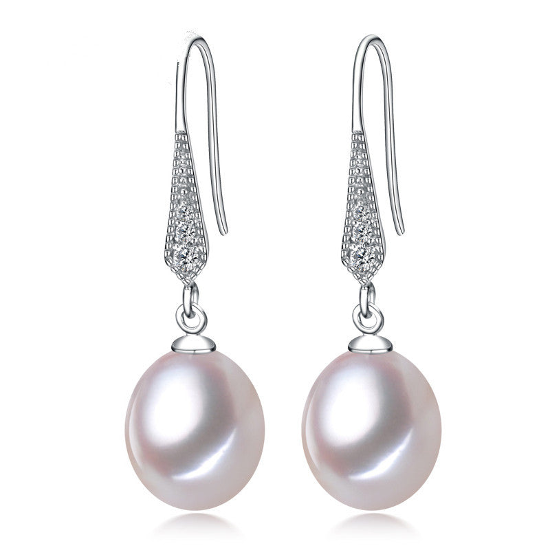 Classic Rise Shape Freshwater Pearl Drop Pave  Hoop Earrings