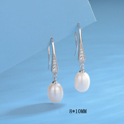 Classic Rise Shape Freshwater Pearl Drop Pave  Hoop Earrings