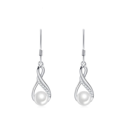 Freshwater Pearl Raindrop Twist  Pave Hoop Earrings