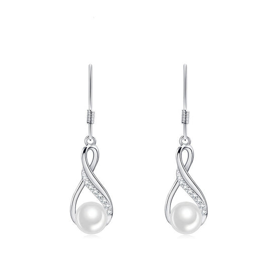 Freshwater Pearl Raindrop Twist  Pave Hoop Earrings