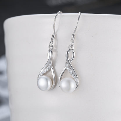 Freshwater Pearl Raindrop Twist  Pave Hoop Earrings