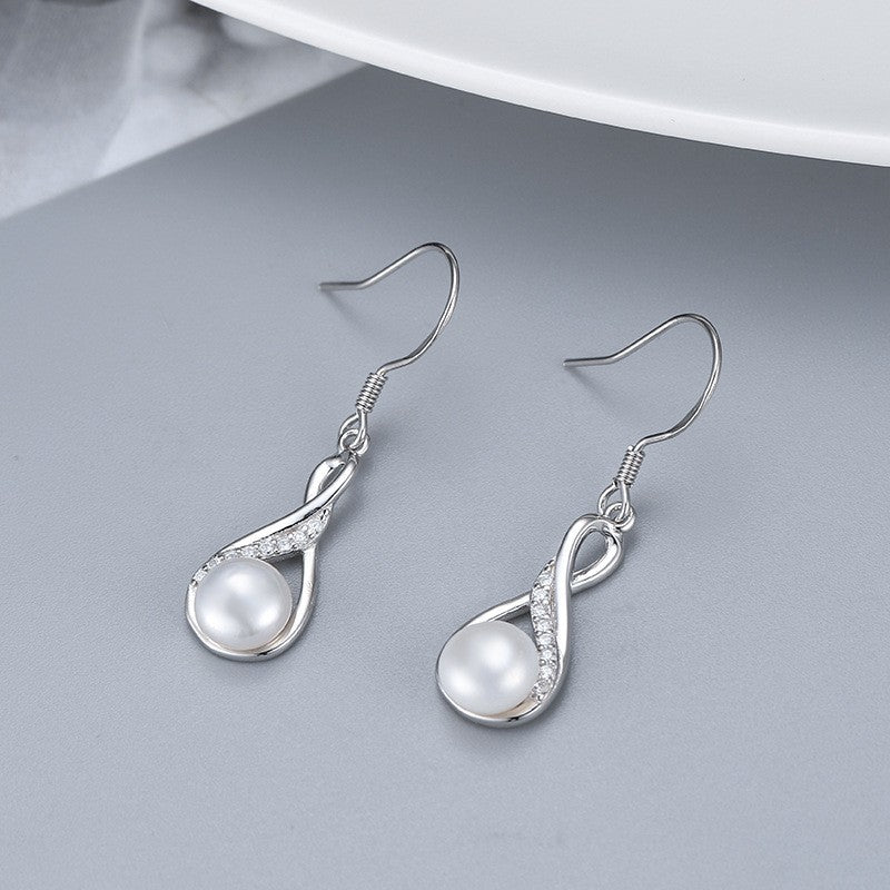 Freshwater Pearl Raindrop Twist  Pave Hoop Earrings