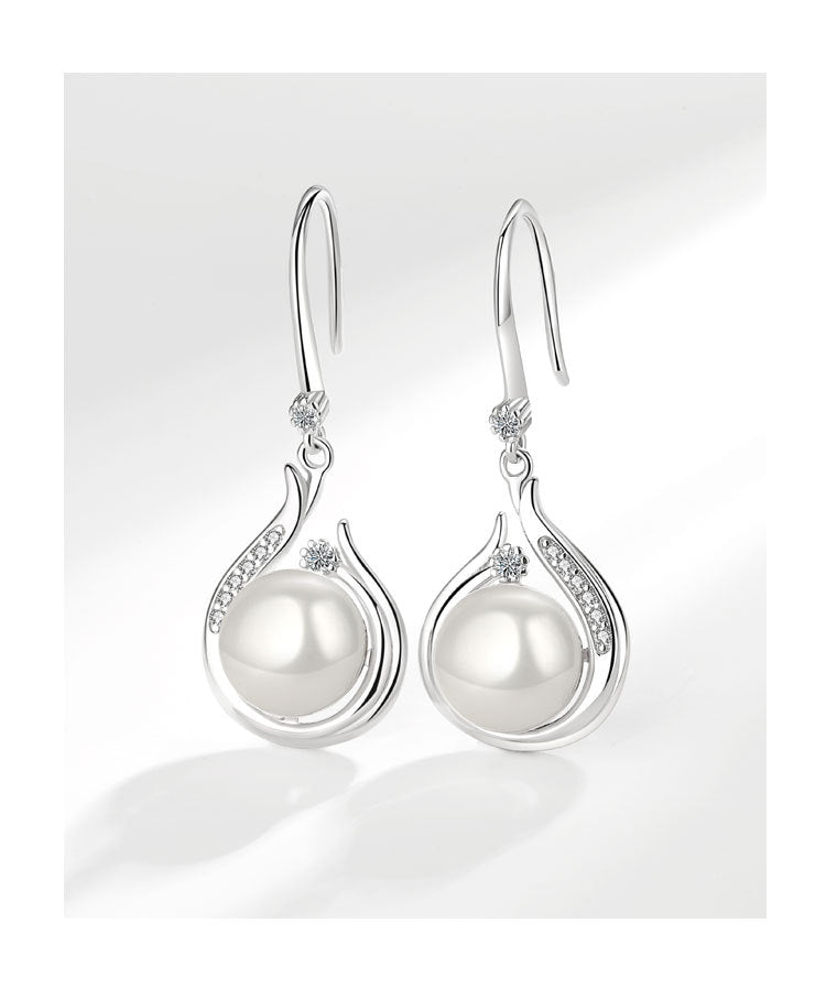 Freshwater Pearl Zircon Dangle Hoop Earrings