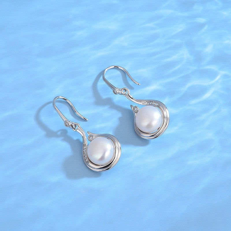 Freshwater Pearl Zircon Dangle Hoop Earrings