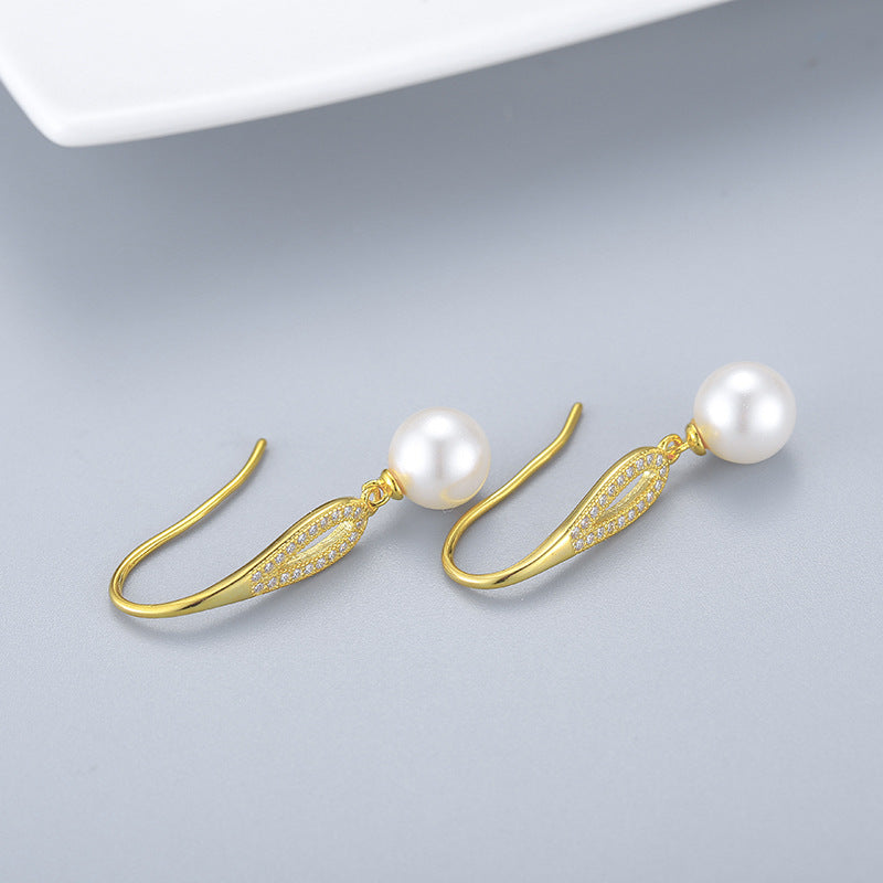 Freshwater Pearl Drop Pave Hollow Hoop Earrings