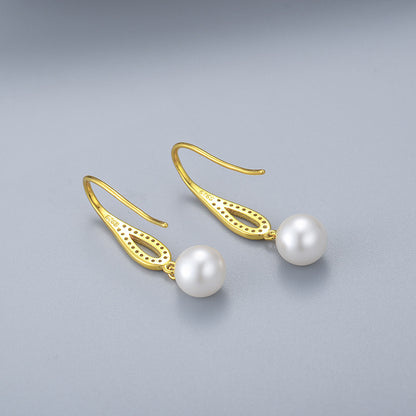 Freshwater Pearl Drop Pave Hollow Hoop Earrings