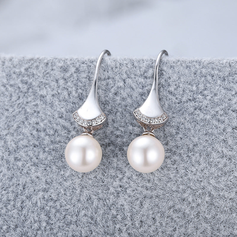 Freshwater Pearl Drop Skirt Shape Hoop Earrings