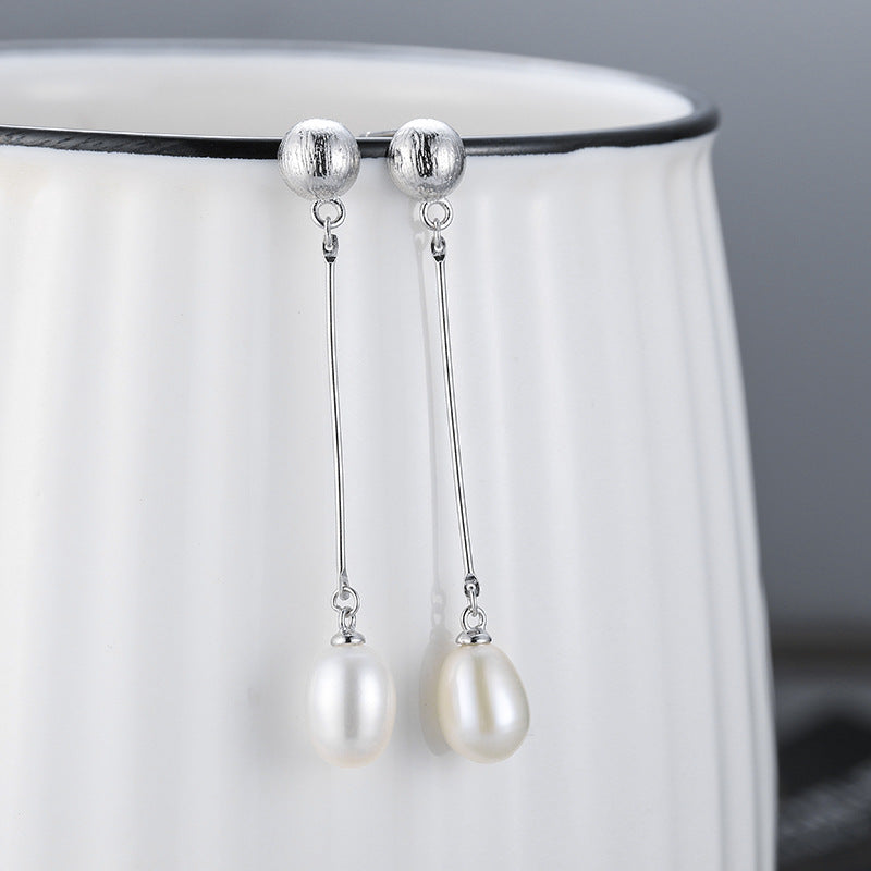 Long Stick C Cup Freshwater Pearl Stud Earrings