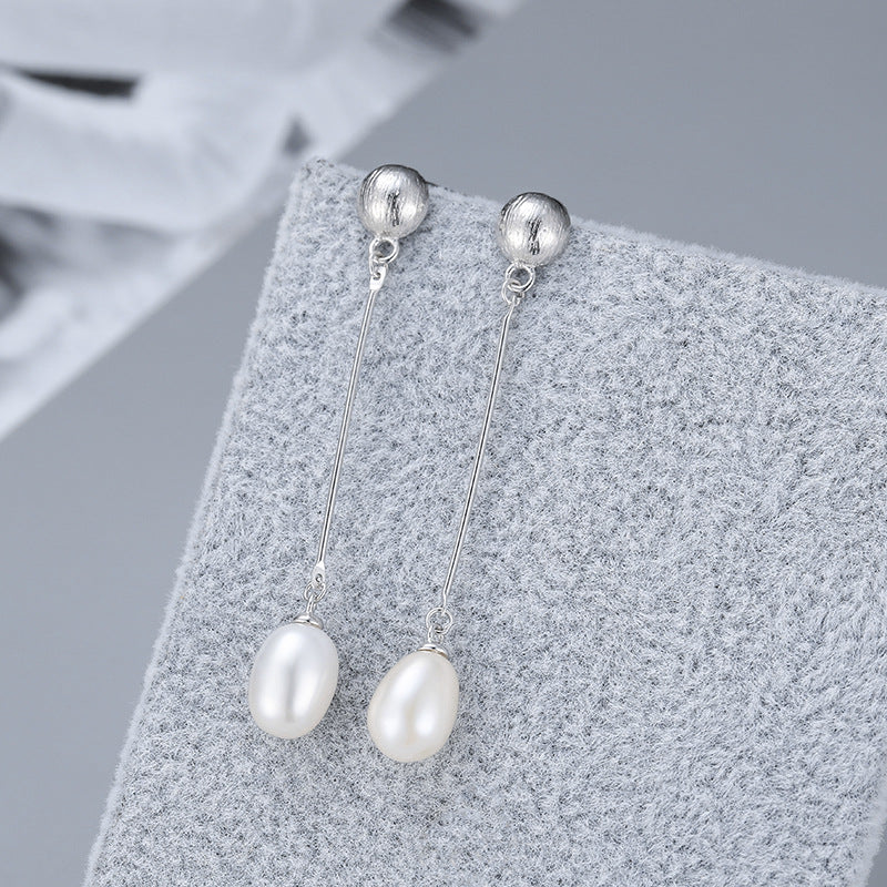 Long Stick C Cup Freshwater Pearl Stud Earrings