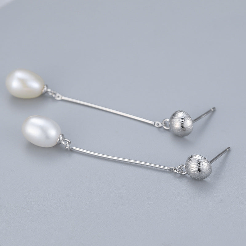 Long Stick C Cup Freshwater Pearl Stud Earrings