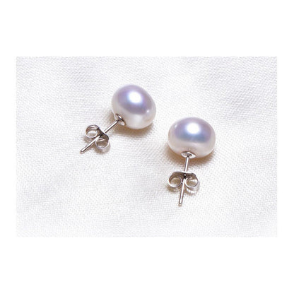 White Round Freshwater Pearl Stud Earrings